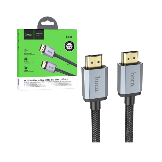 Cabo HDMI Hoco US03 2.0 4k HD para computador 1m Preto